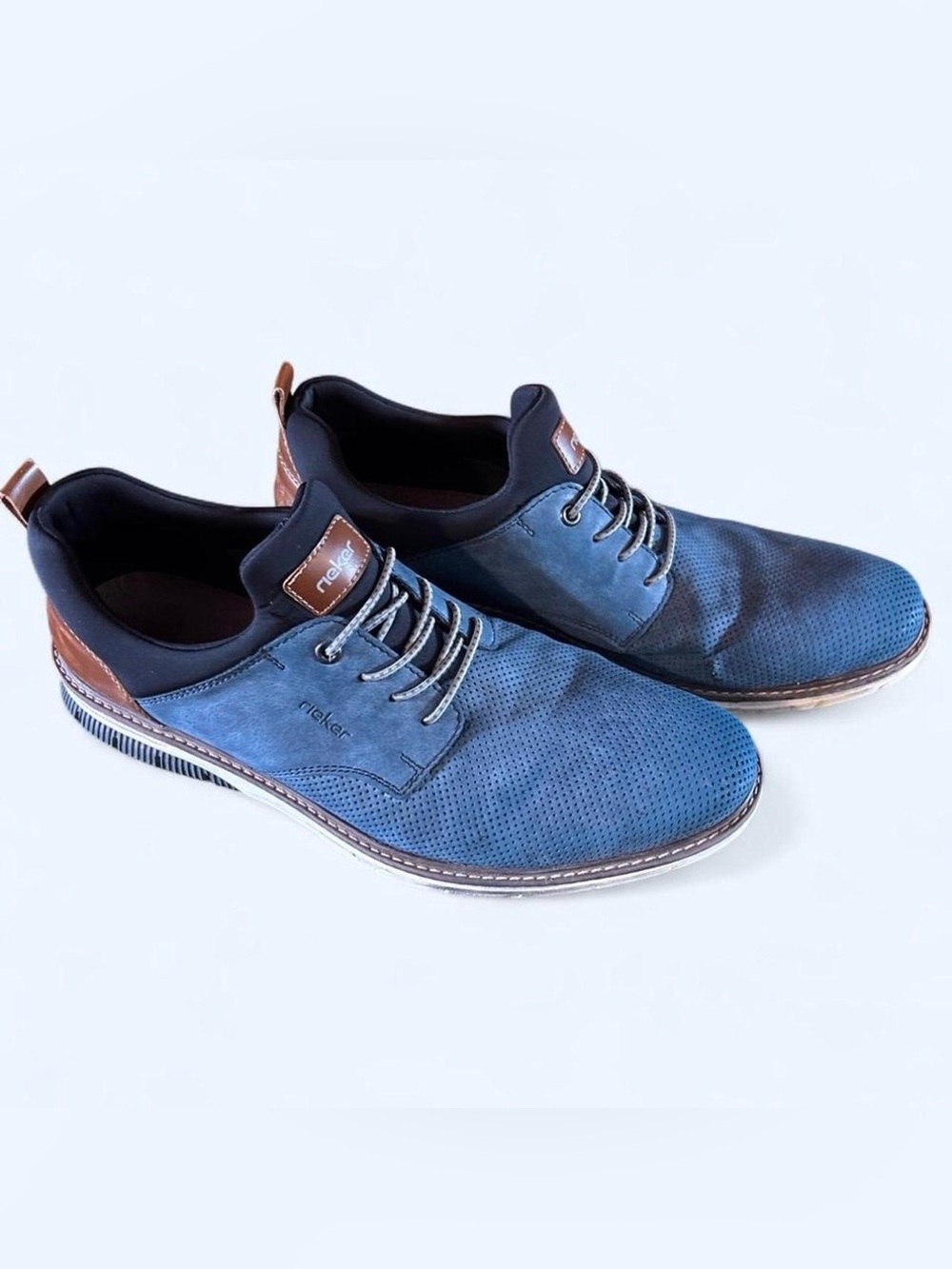 Rieker Dustin Blue Leather Loafers Comfort Slip On Shoes Men’s EU 46 US 12